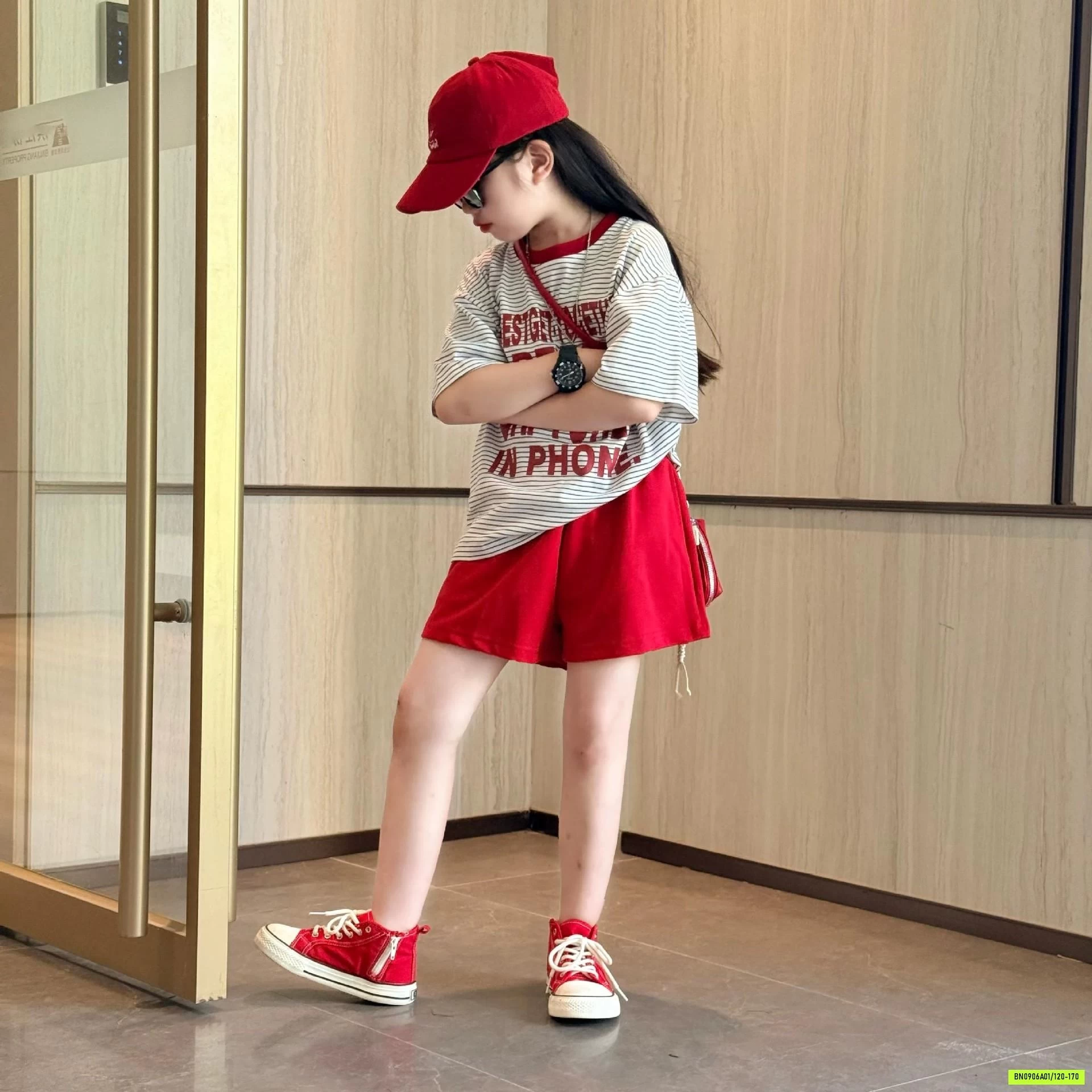SÉT ÁO KẺ MIX SHORT ĐỎ SZ ĐẠI