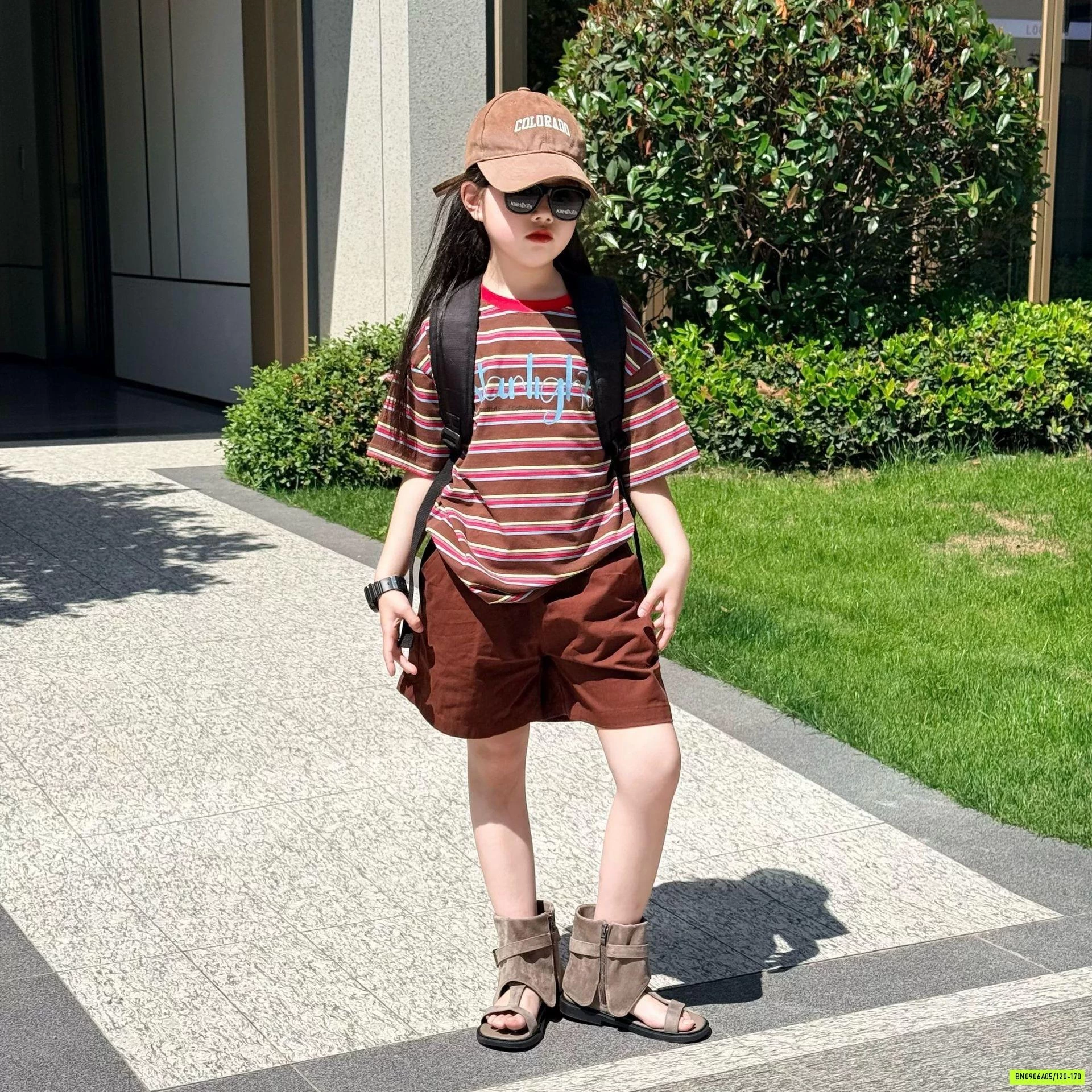 SÉT ÁO KẺ MIX SHORT NÂU