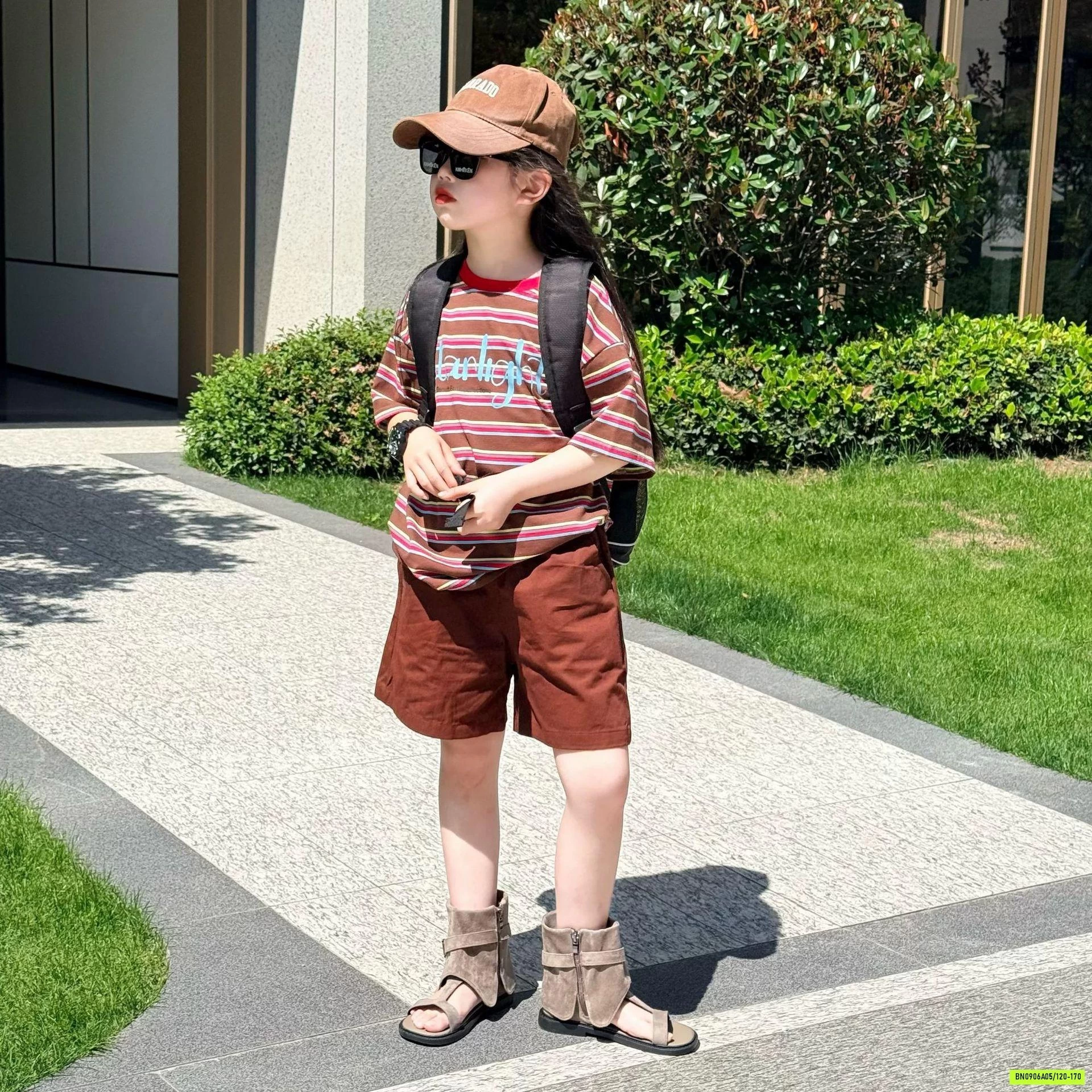 SÉT ÁO KẺ MIX SHORT NÂU