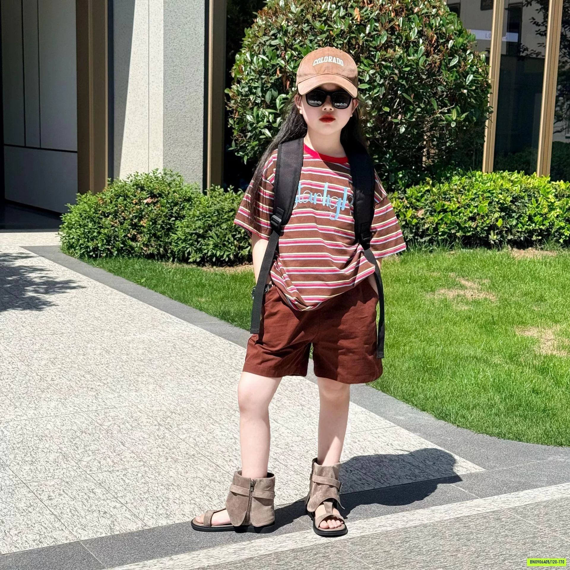SÉT ÁO KẺ MIX SHORT NÂU