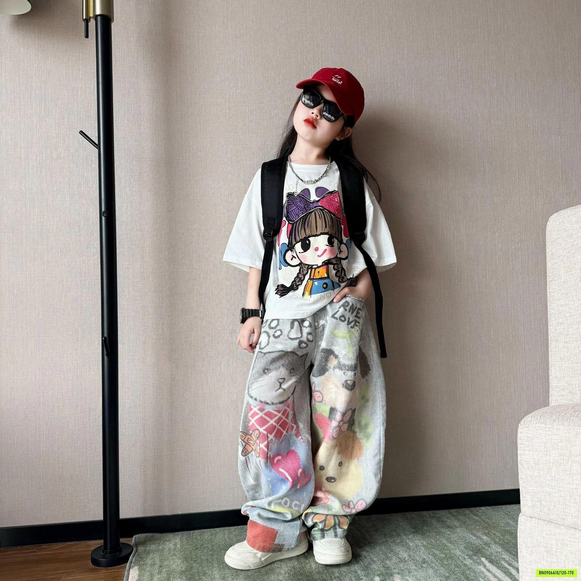 SÉT ÁO CÔ GÁI MIX JEANS SUÔNG IN NGỘ NGHĨNH