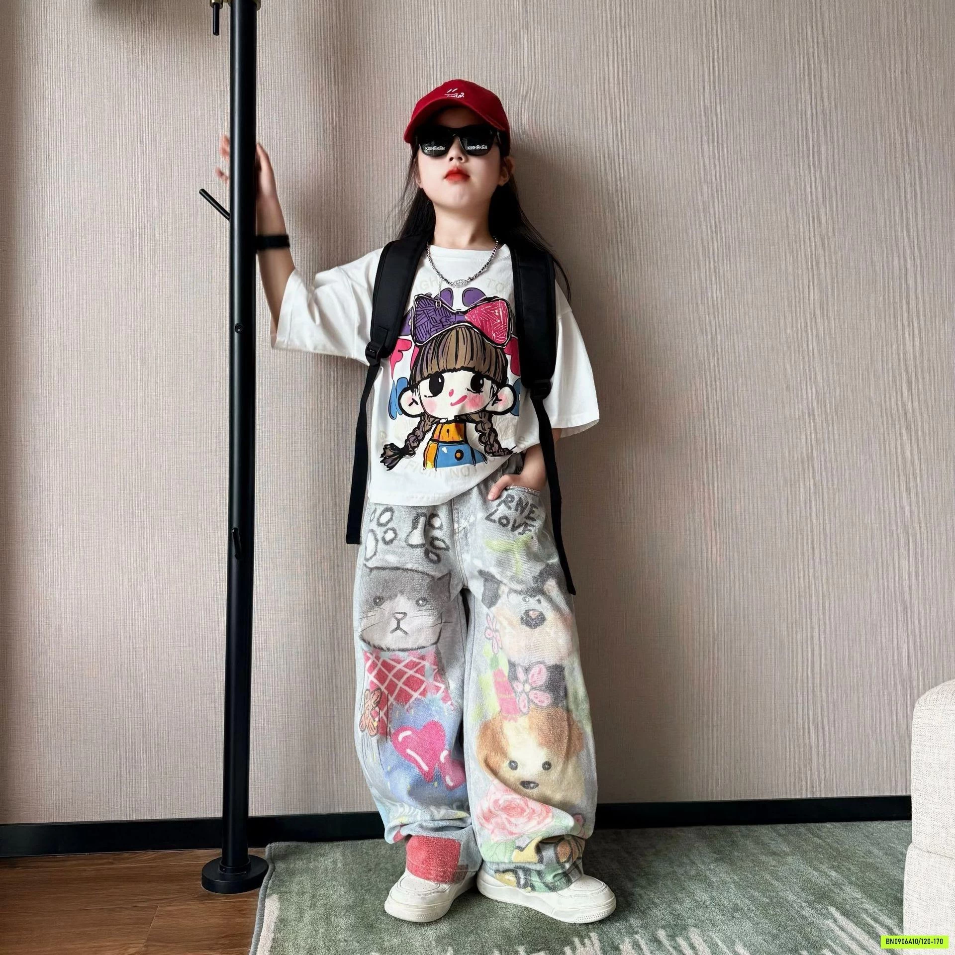 SÉT ÁO CÔ GÁI MIX JEANS SUÔNG IN NGỘ NGHĨNH