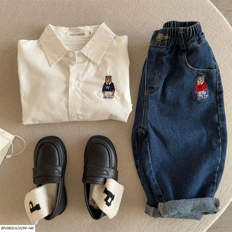 JEANS THÊU LOGO GẤU MMY