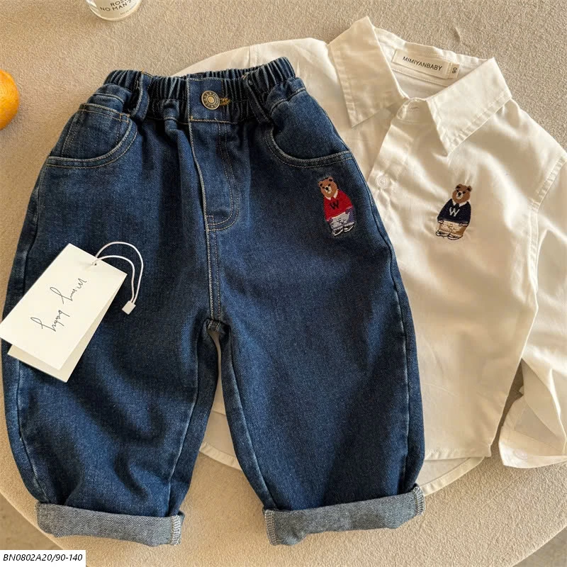 JEANS THÊU LOGO GẤU MMY