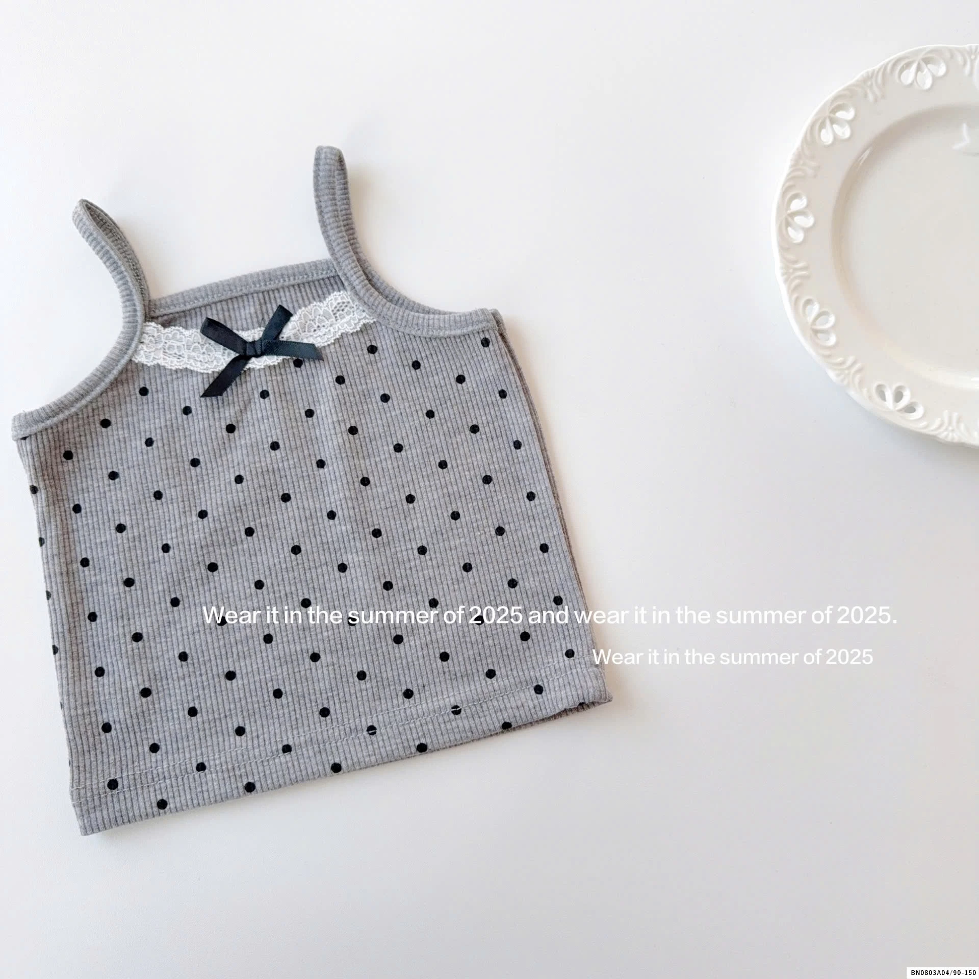 ÁO 2 DÂY CHẤM BI MIX CV TRẮNG T&QKIDS