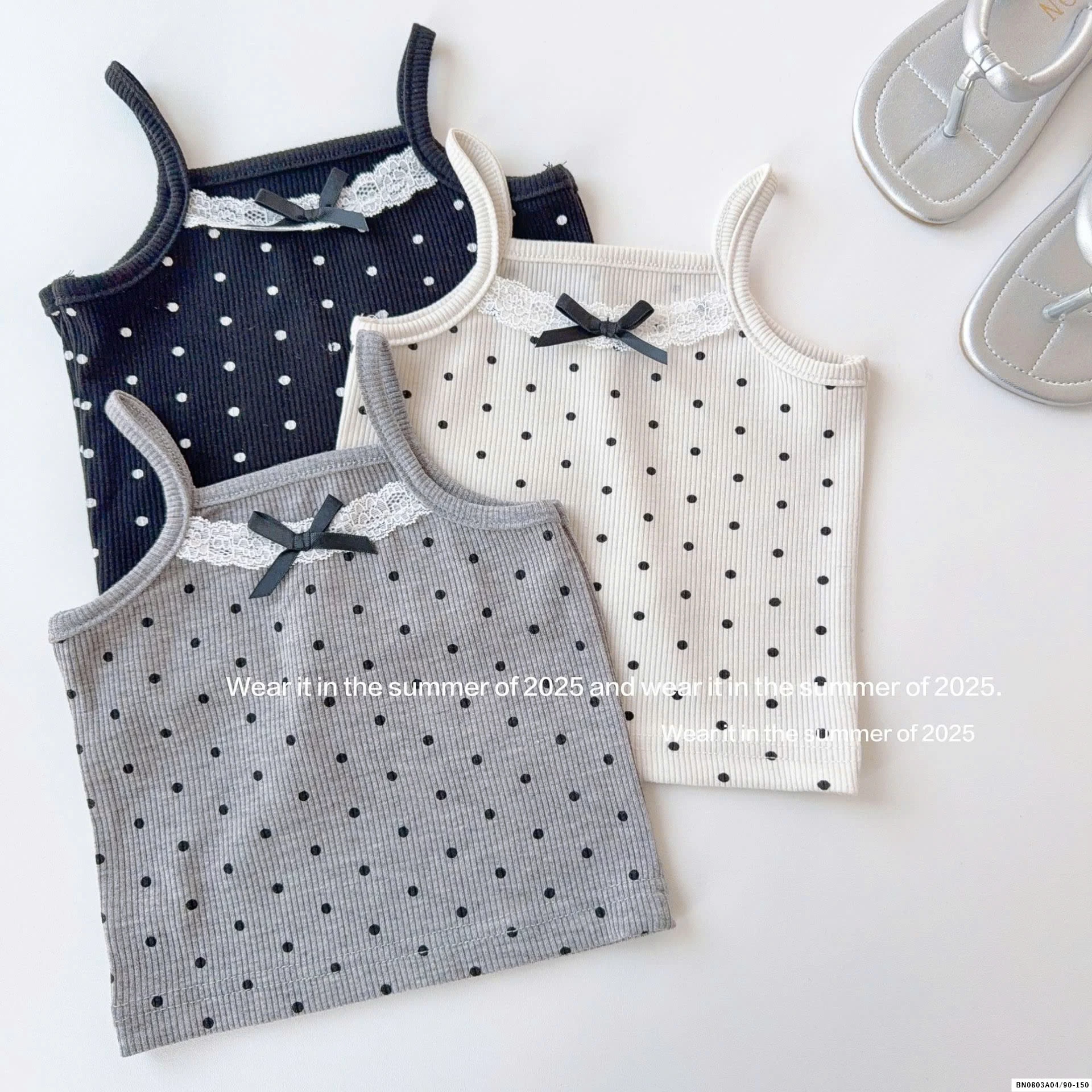 ÁO 2 DÂY CHẤM BI MIX CV TRẮNG T&QKIDS