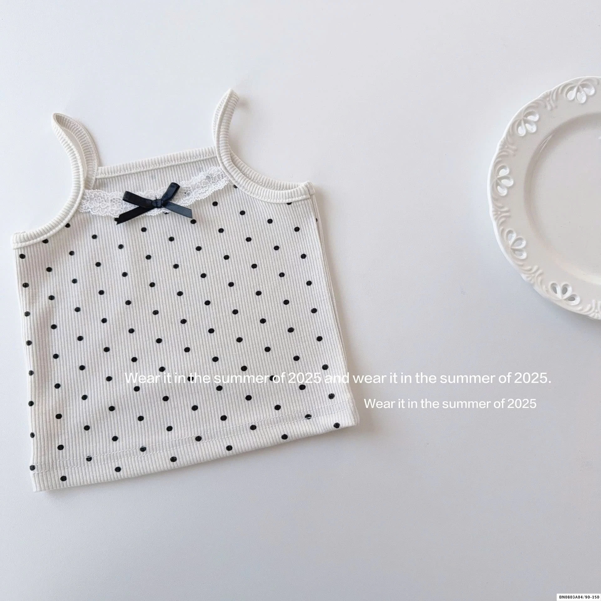 ÁO 2 DÂY CHẤM BI MIX CV TRẮNG T&QKIDS