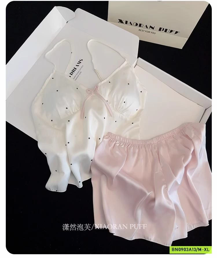 BỘ NGỦ LỤA 2 DÂY CHẤM BI