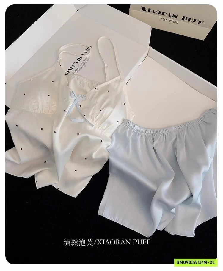 BỘ NGỦ LỤA 2 DÂY CHẤM BI