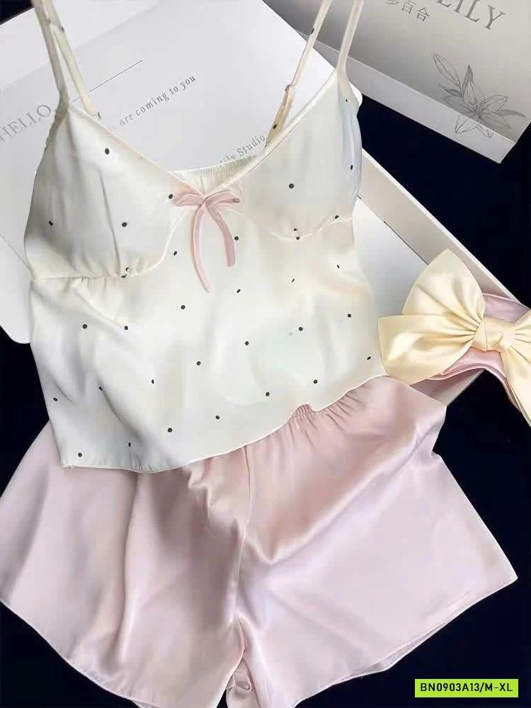 BỘ NGỦ LỤA 2 DÂY CHẤM BI