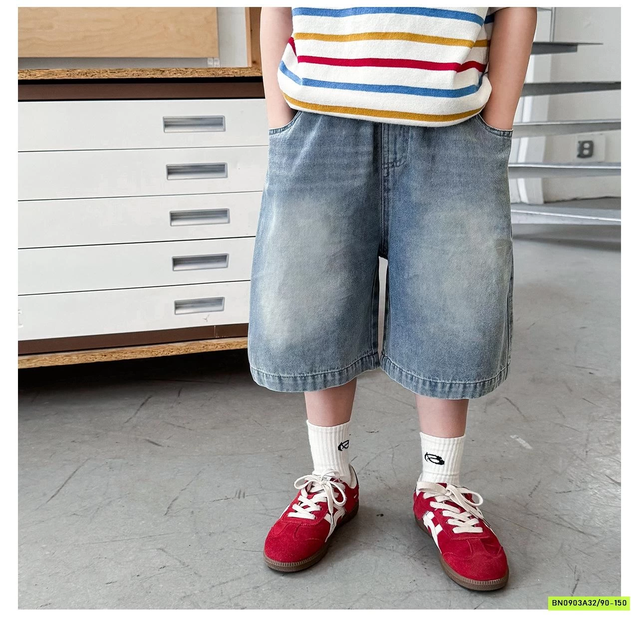 SHORT JEANS BẠC GỐI BASIC AX6038 AOAOKIDS