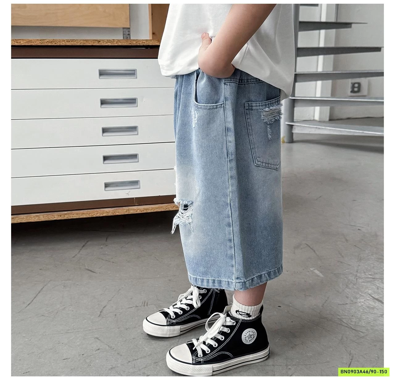 SHORT JEANS RÁCH GỐI AX6065 AOAOKIDS