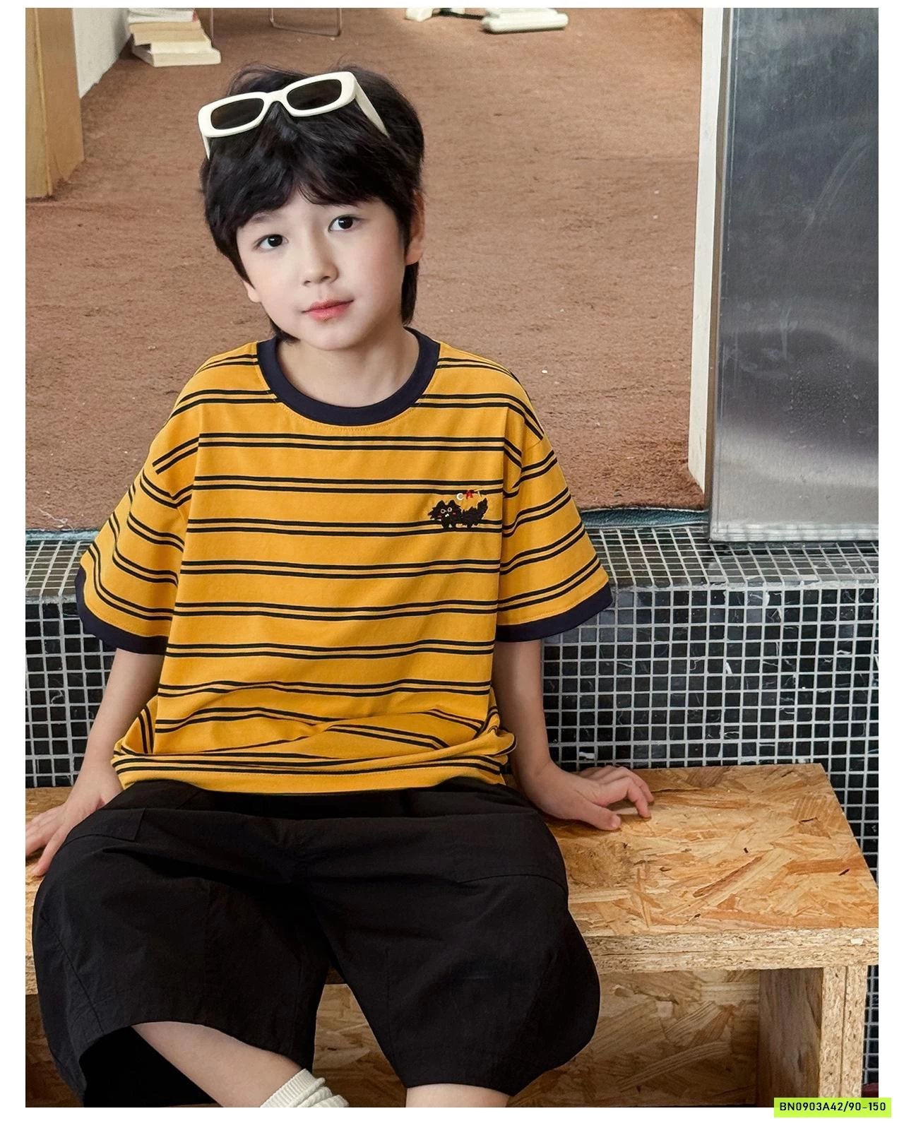 ÁO THUN CAM KẺ ĐEN AX6006 AOAOKIDS