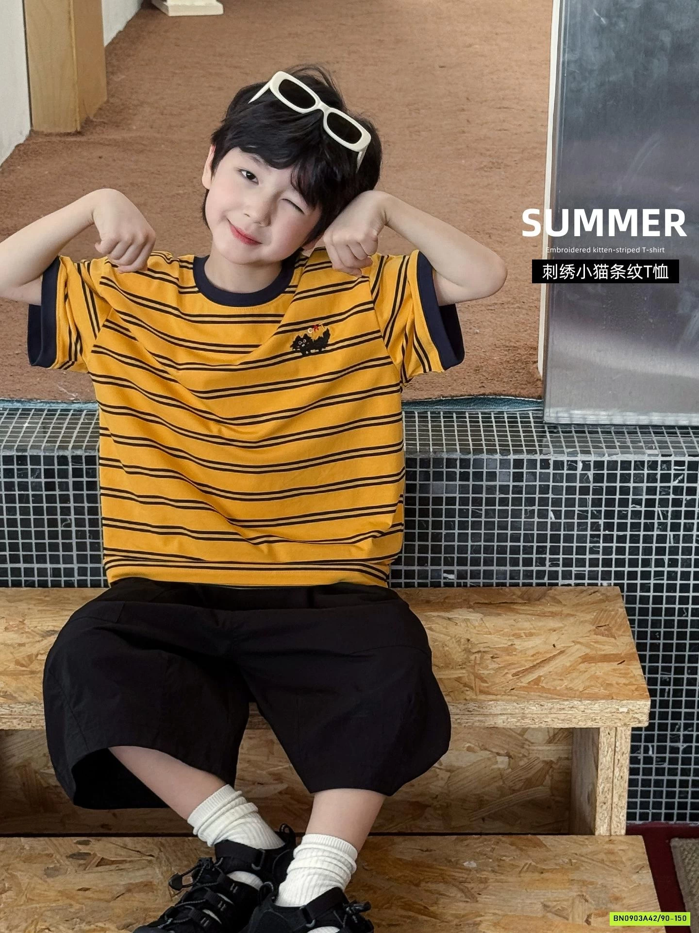 ÁO THUN CAM KẺ ĐEN AX6006 AOAOKIDS