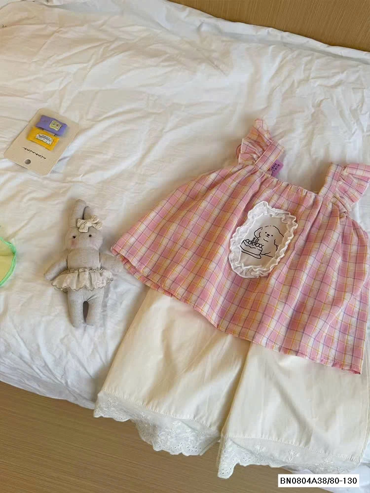 SÉT ÁO CARO HỒNG QUẦN SUÔNG