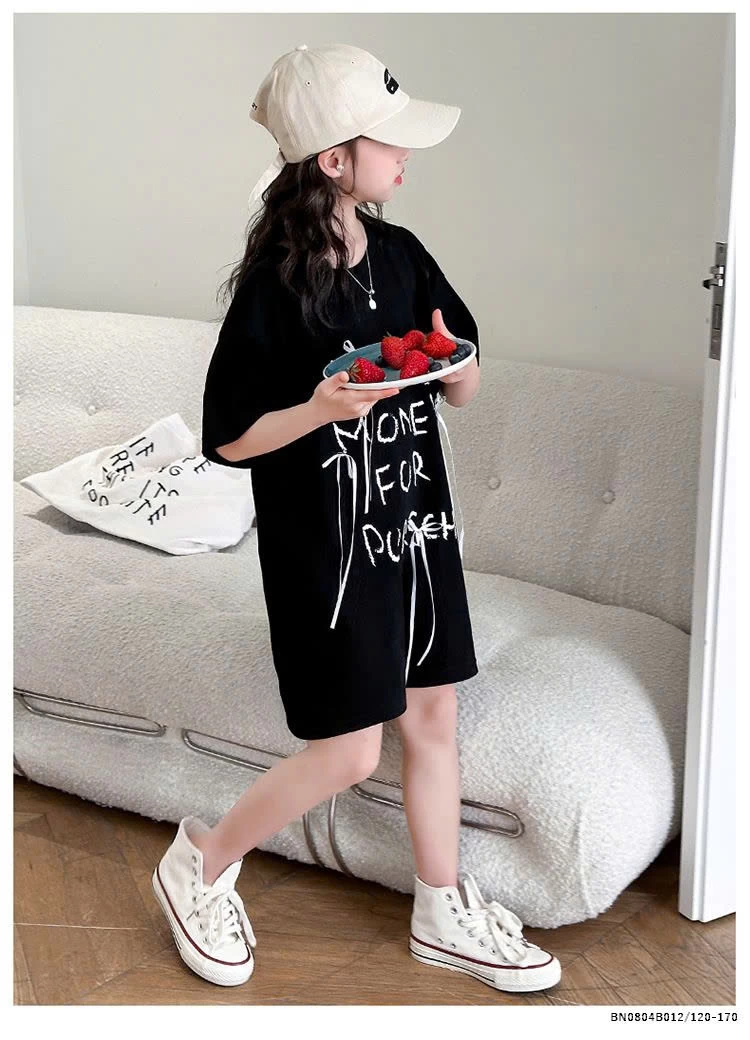 ÁO THUN CHỮ DÁNG DÀI GIẤU QUẦN BÉ GÁI