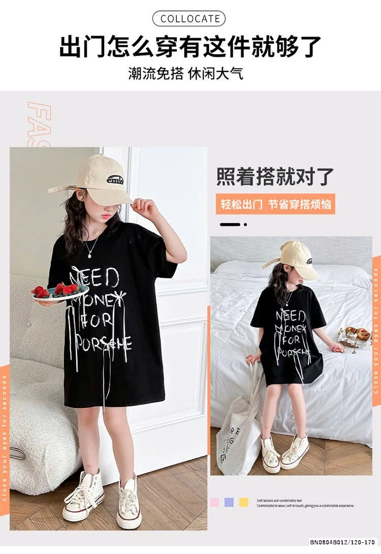 ÁO THUN CHỮ DÁNG DÀI GIẤU QUẦN BÉ GÁI