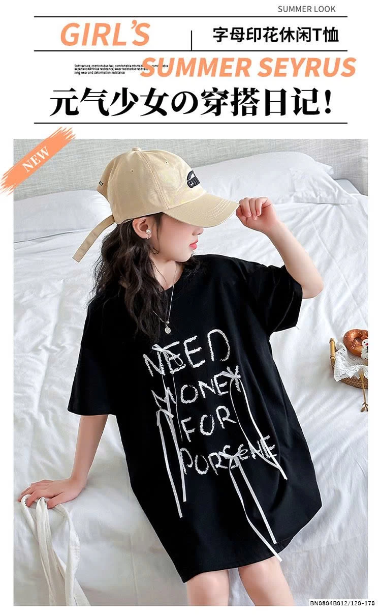 ÁO THUN CHỮ DÁNG DÀI GIẤU QUẦN BÉ GÁI