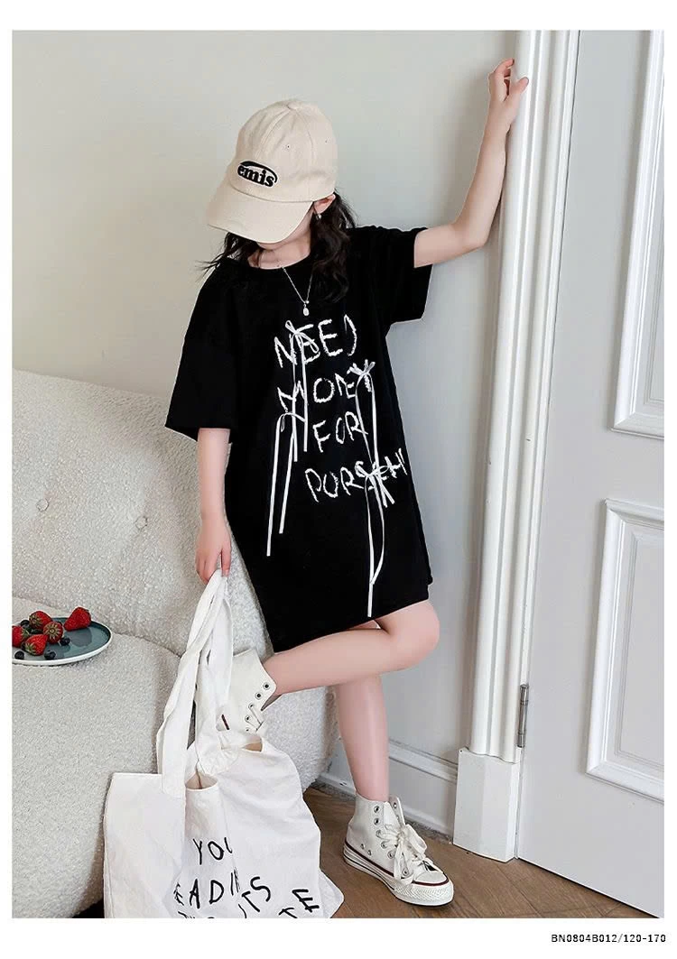 ÁO THUN CHỮ DÁNG DÀI GIẤU QUẦN BÉ GÁI