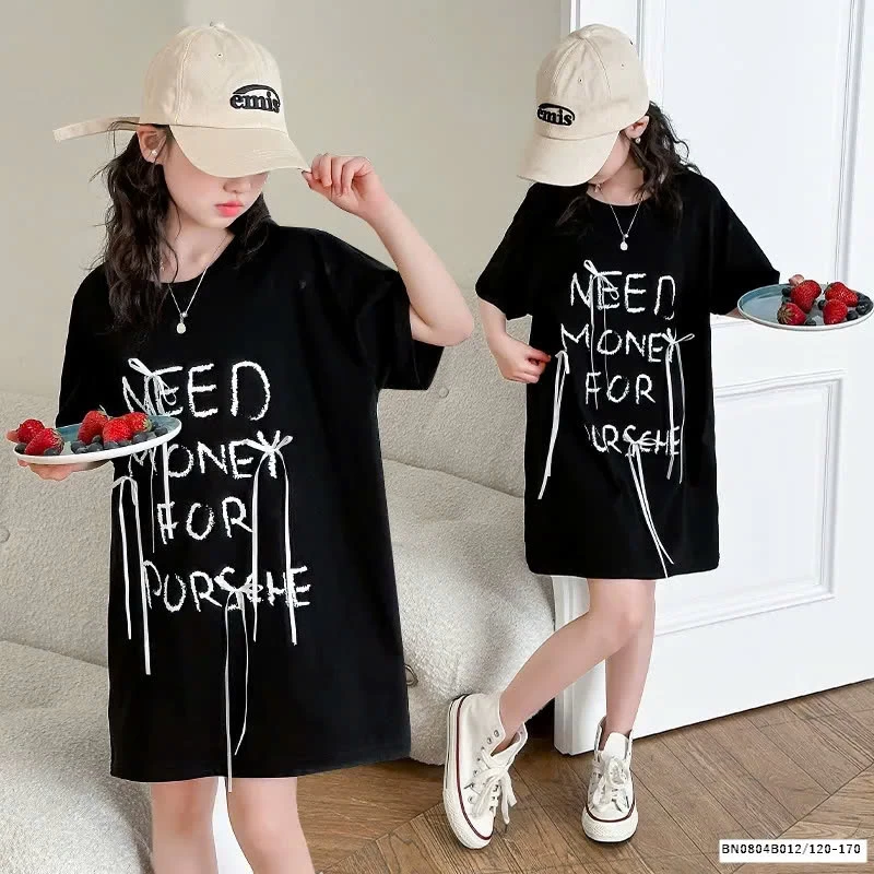 ÁO THUN CHỮ DÁNG DÀI GIẤU QUẦN BÉ GÁI