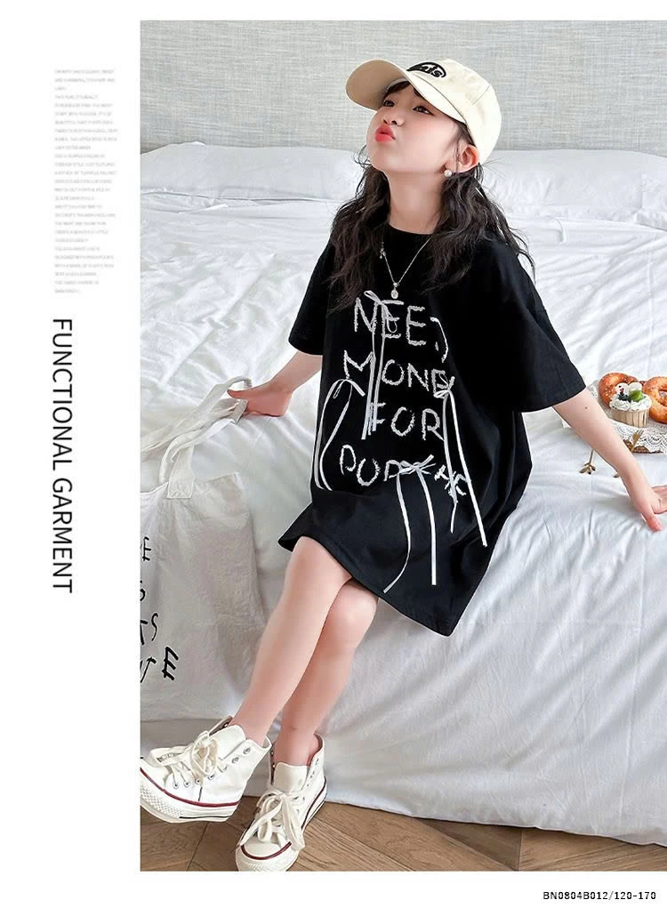 ÁO THUN CHỮ DÁNG DÀI GIẤU QUẦN BÉ GÁI