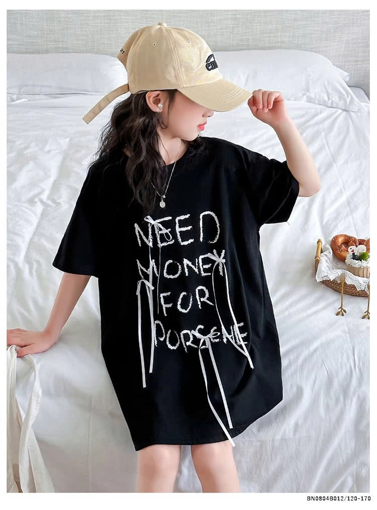 ÁO THUN CHỮ DÁNG DÀI GIẤU QUẦN BÉ GÁI