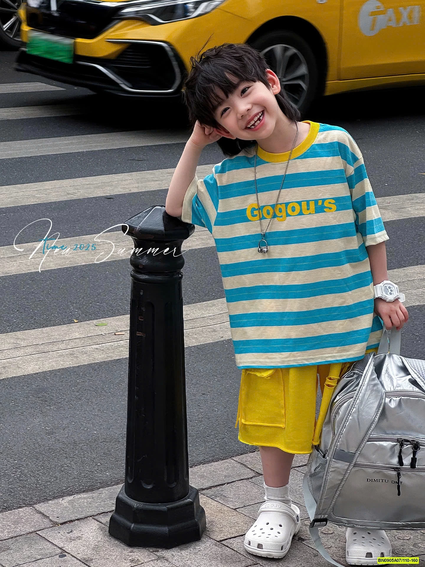 ÁO KẺ XANH MIX SHORT VÀNG