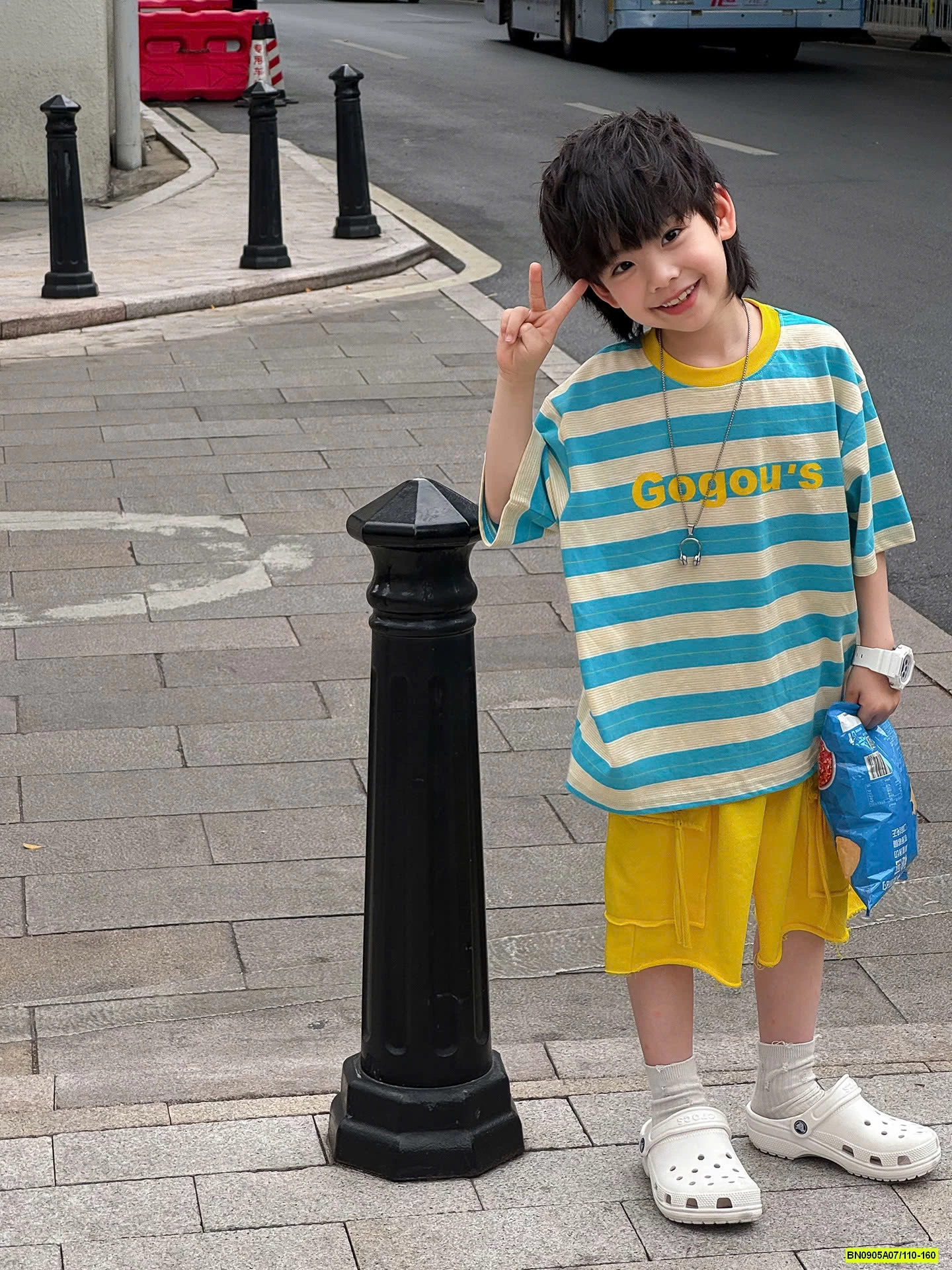 ÁO KẺ XANH MIX SHORT VÀNG