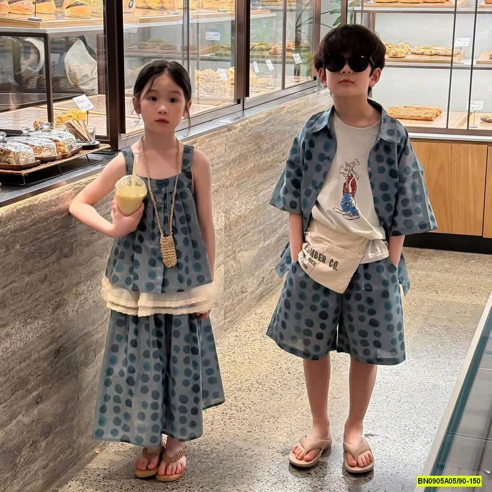COUPLE XANH CHẤM BI KUMAIKIDS