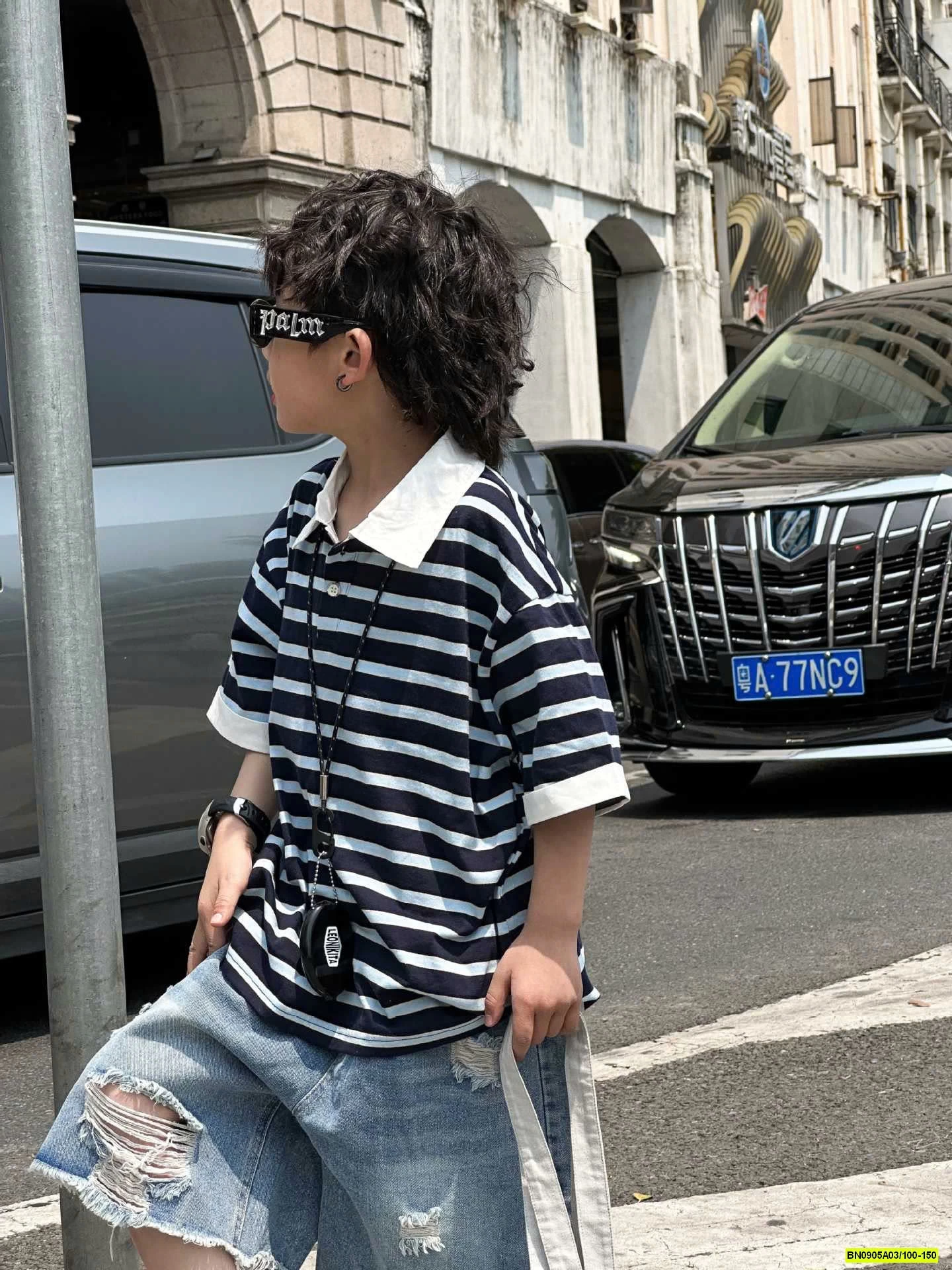 POLO KẺ NGANG MIX SHORT JEANS RÁCH