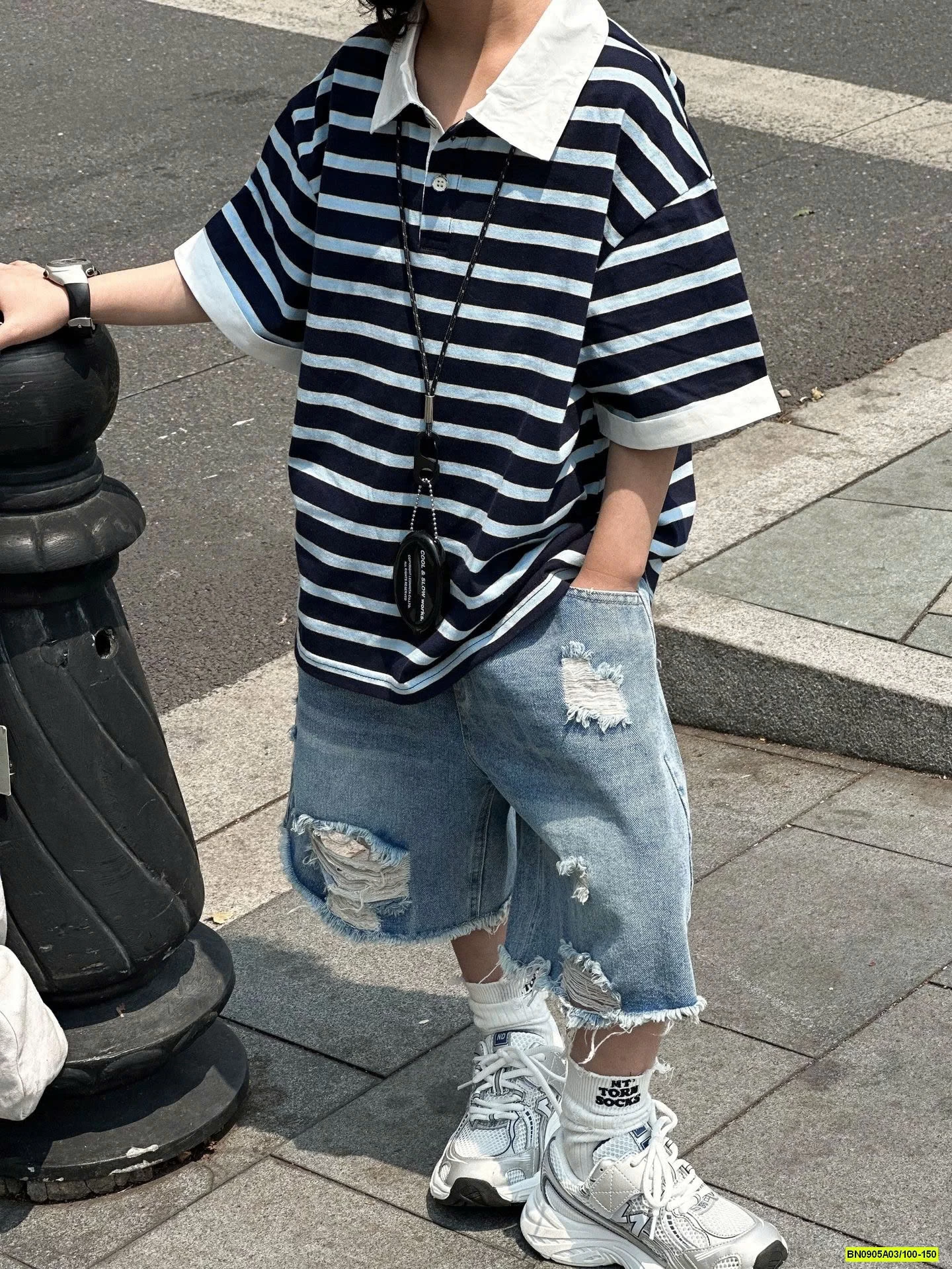 POLO KẺ NGANG MIX SHORT JEANS RÁCH