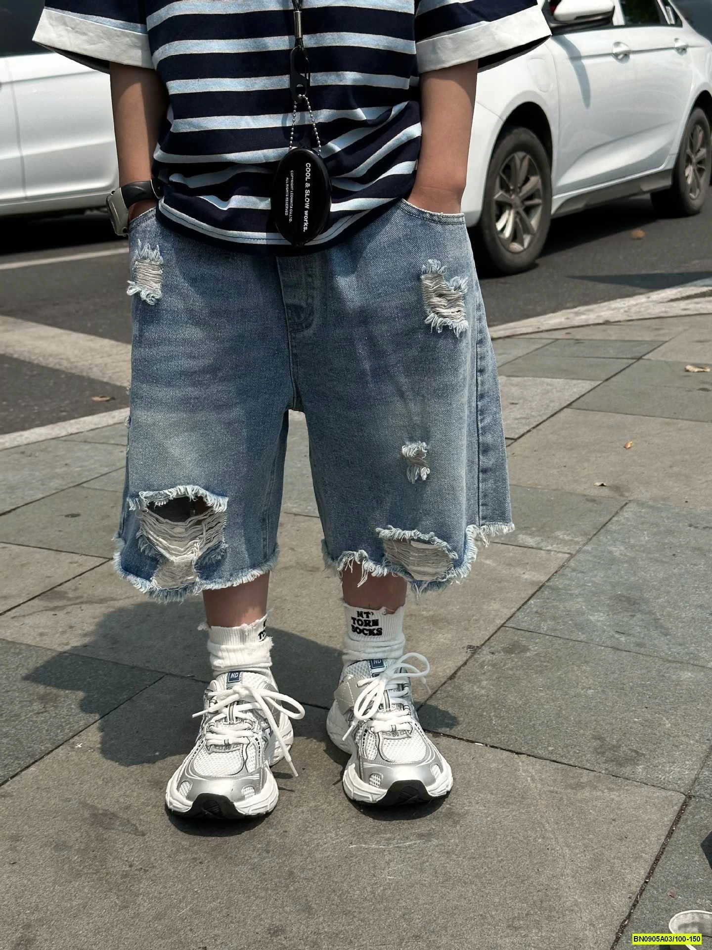 POLO KẺ NGANG MIX SHORT JEANS RÁCH
