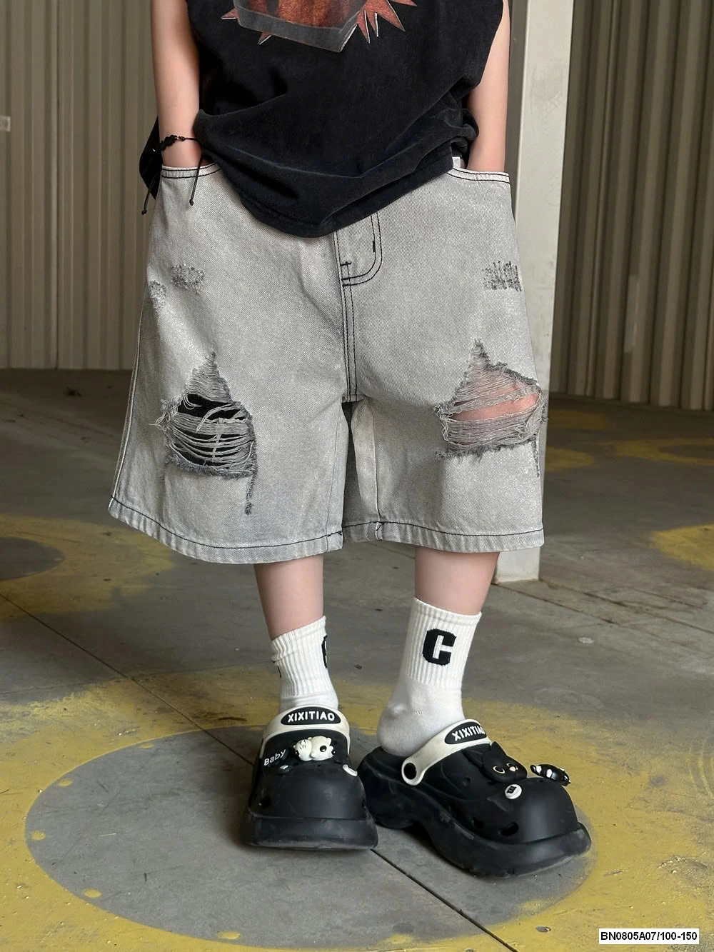 HOODIE SÁT NÁCH MIX JEANS RÁCH