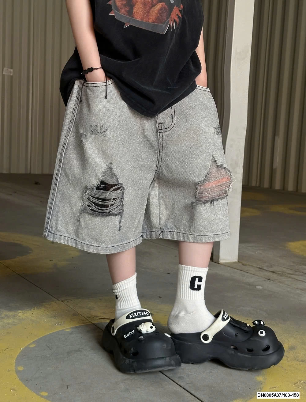 HOODIE SÁT NÁCH MIX JEANS RÁCH