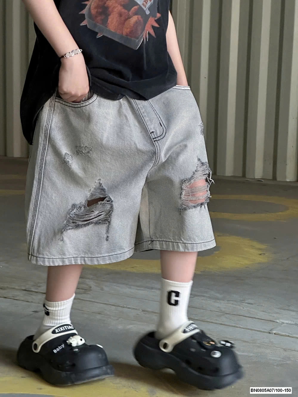 HOODIE SÁT NÁCH MIX JEANS RÁCH