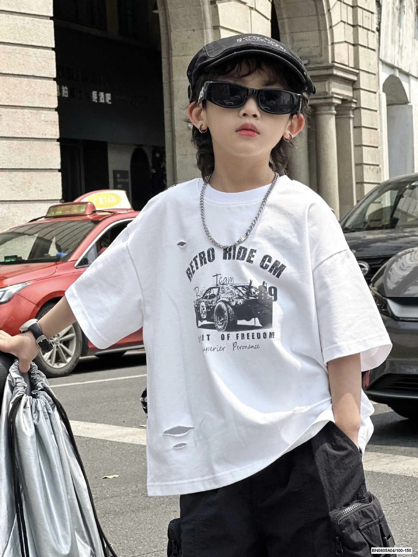 ÁO THUN RÁCH PHỐI CARO