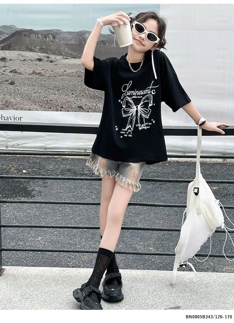 SÉT ÁO THUN NƠ MIX QUẦN SHORT JEAN TUA RUA