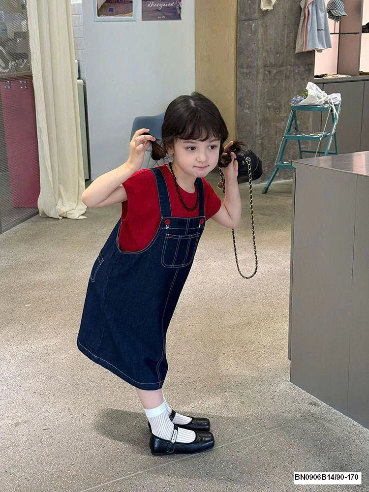 Set yếm jean mix áo thun  AMBB  25D073
