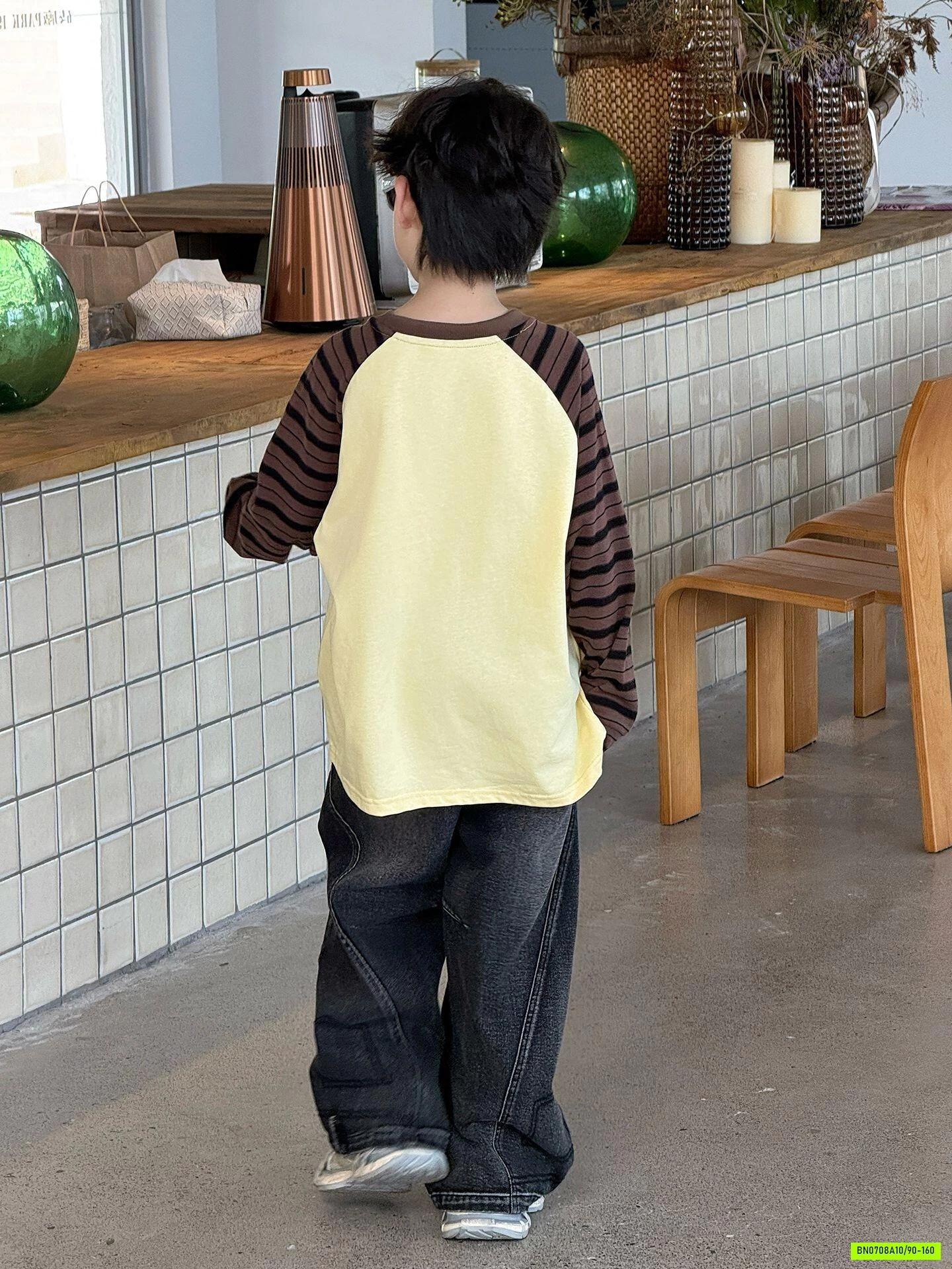 ÁO THUN CÚN PHỐI TAY KẺ NÂU MSHOPKIDS