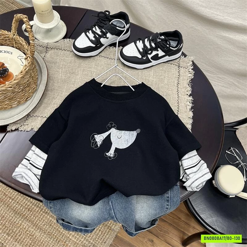 ÁO THUN CÚN ĐEN GIẢ 2 LỚP