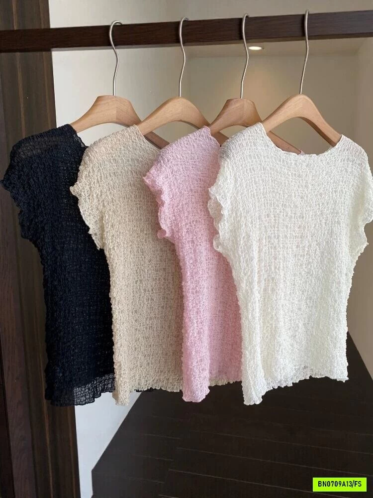 ÁO THUN GIẤY NHÚN CỔ THUYỀN