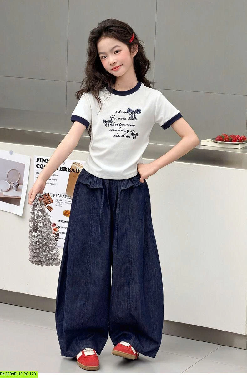 QUẦN DENIM PHỐI BÈO BÉ GÁI