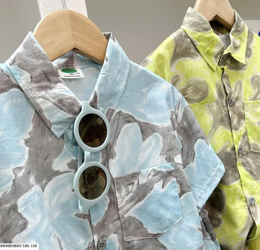 SÉT SƠ MI CỘC TAY HOA LÁ ĐI BIỂN