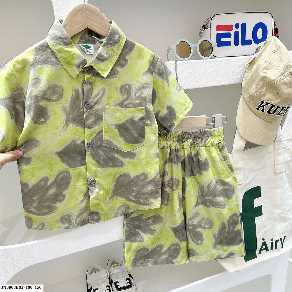 SÉT SƠ MI CỘC TAY HOA LÁ ĐI BIỂN