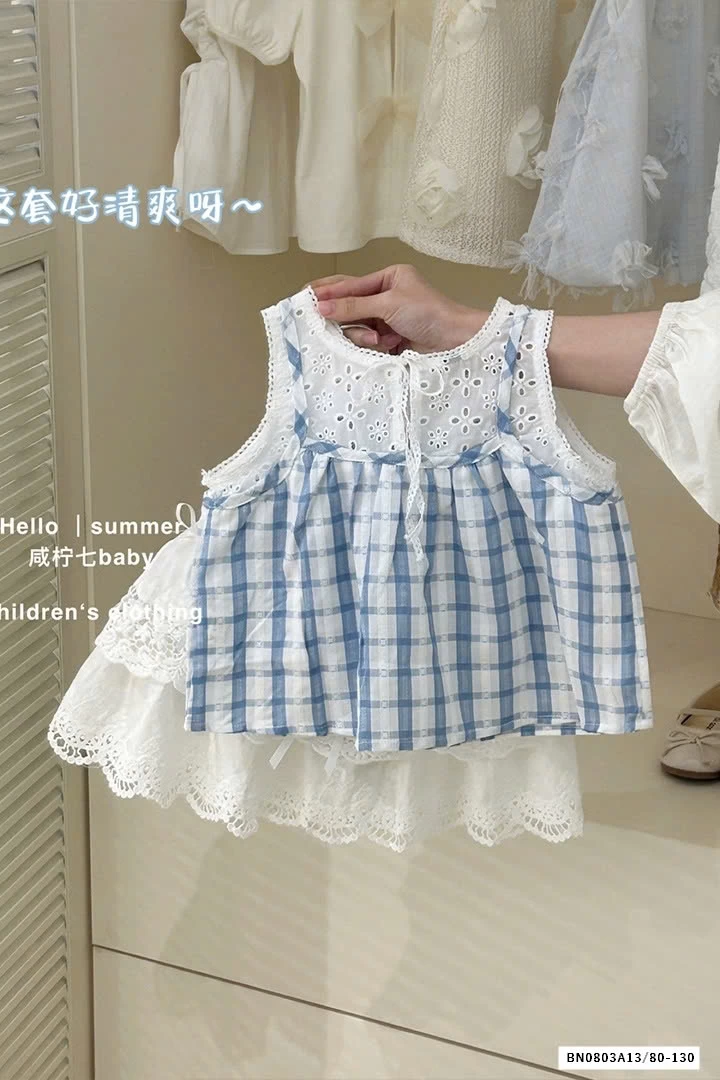 SÉT ÁO CAARO XANH CV TRẮNG