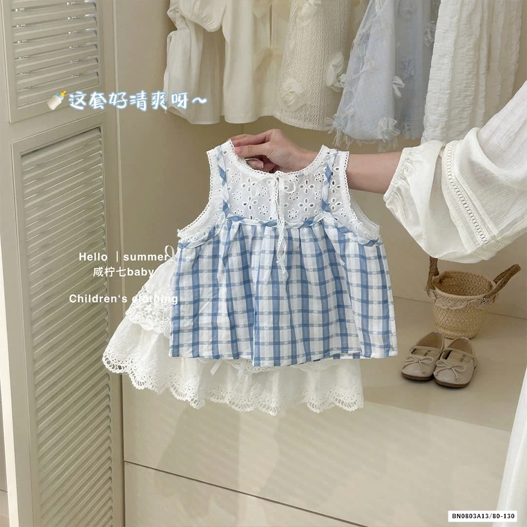 SÉT ÁO CAARO XANH CV TRẮNG