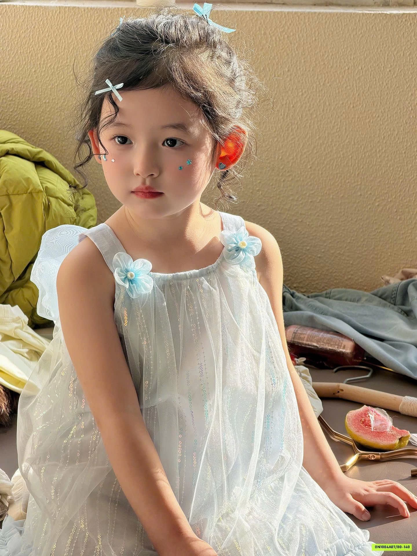 ĐẦM VOAN XANH 2 DÂY CÁNH BƯỚM