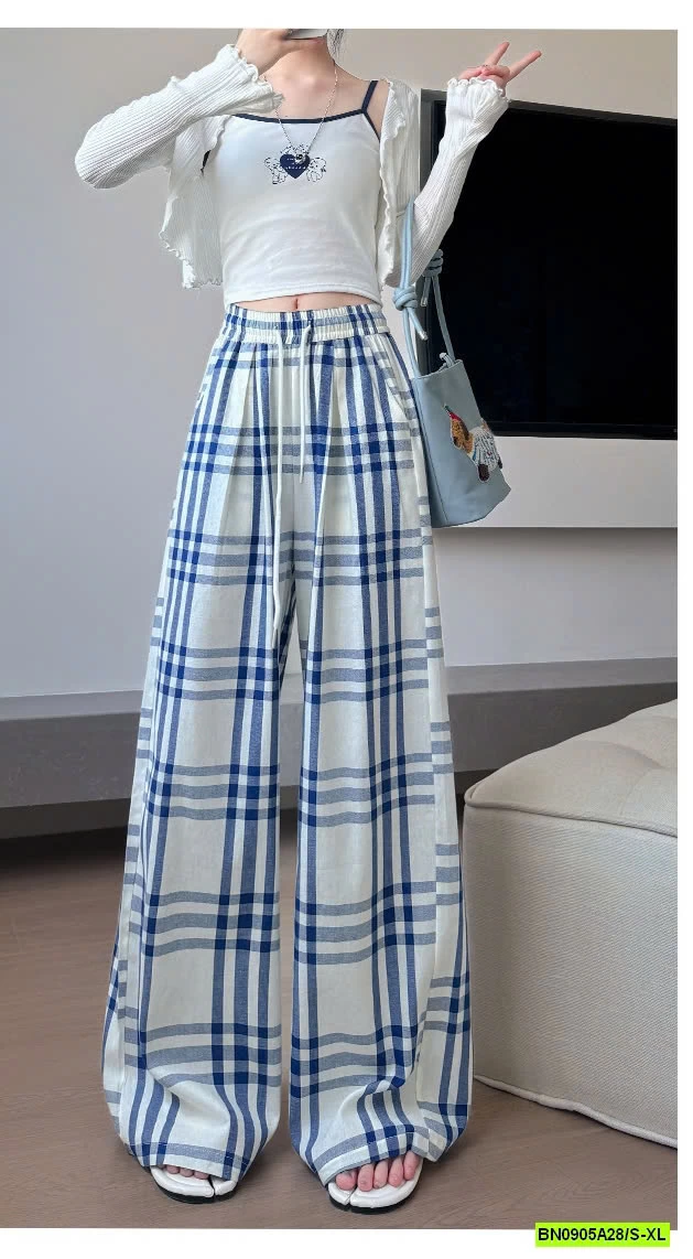 QUẦN ĐŨI ỐNG RỘNG CARO XANH