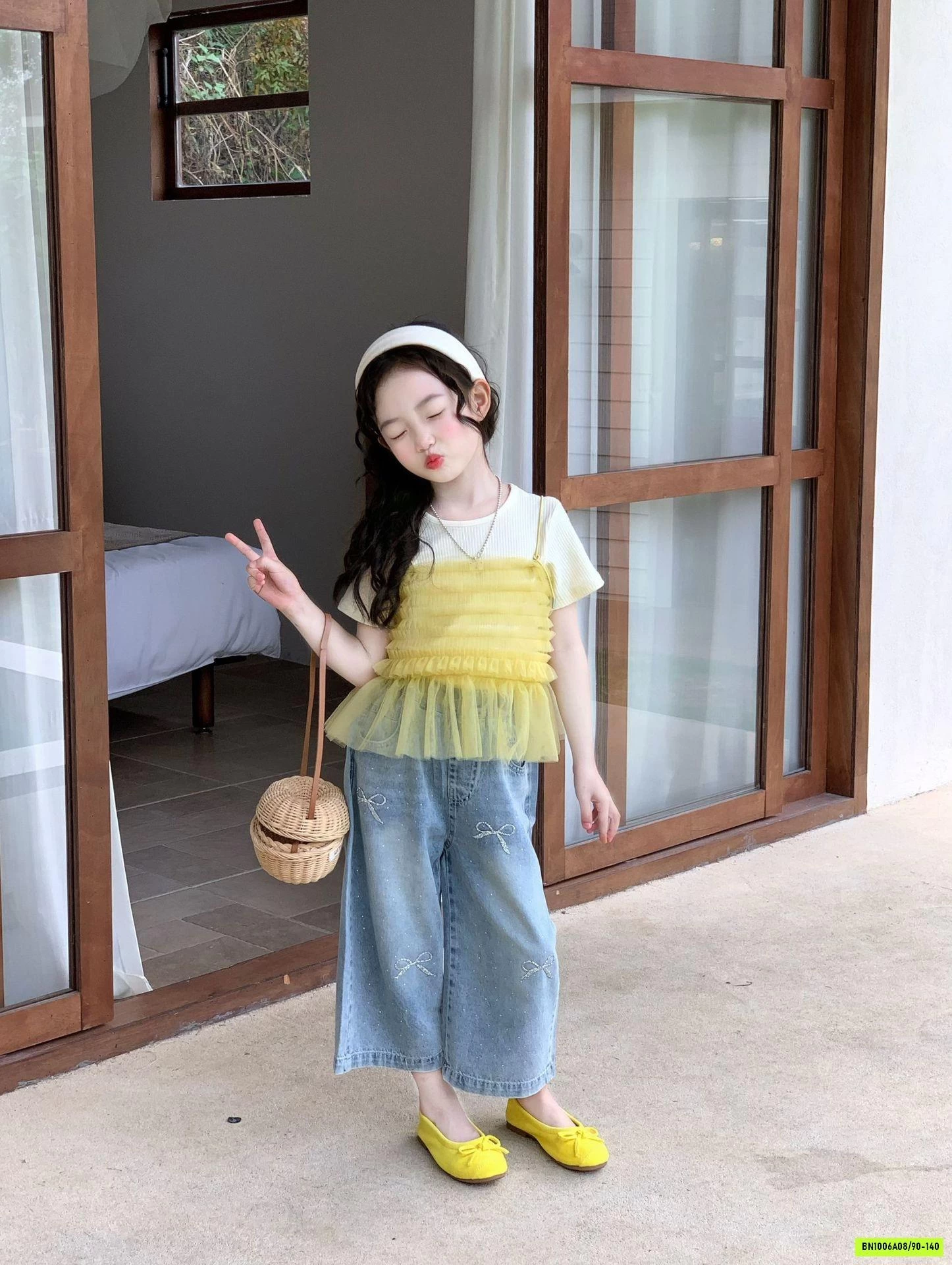 SÉT ÁO PHỐI VOAN MIX JEANS SUÔNG
