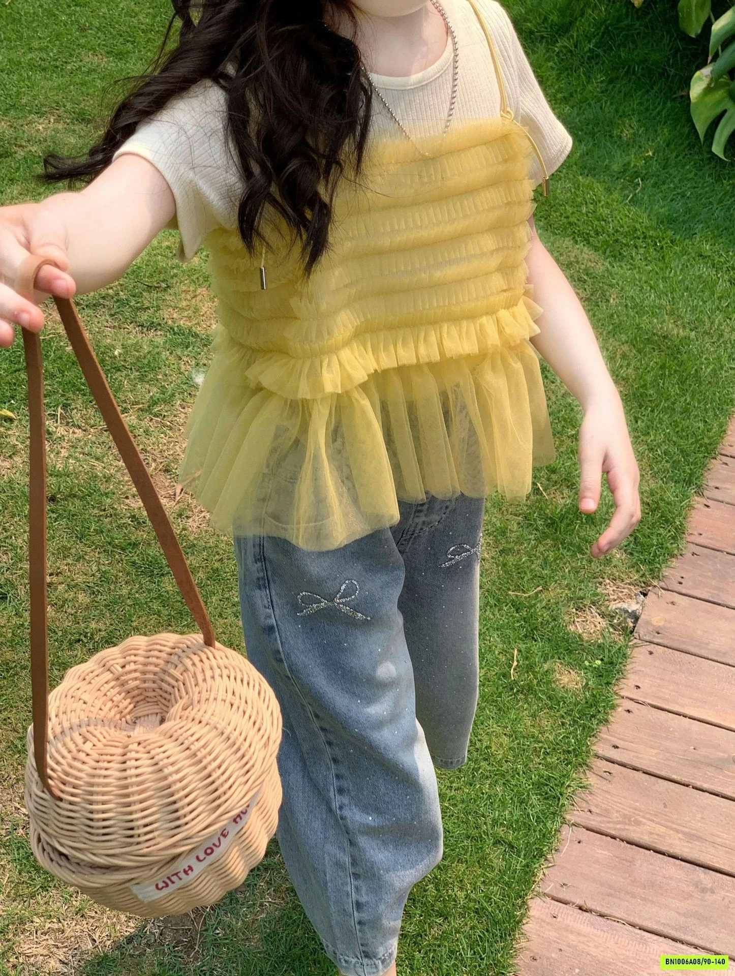 SÉT ÁO PHỐI VOAN MIX JEANS SUÔNG